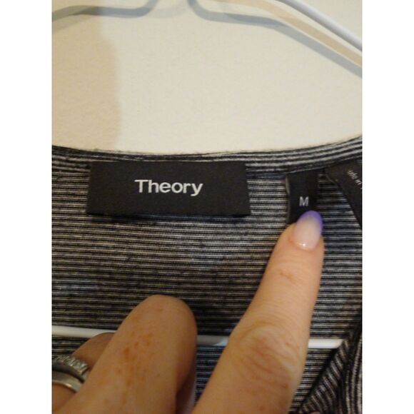 Theory Striped Henley Shirt in Viscose-Silk - Black/Natural M - Picture 5 of 7